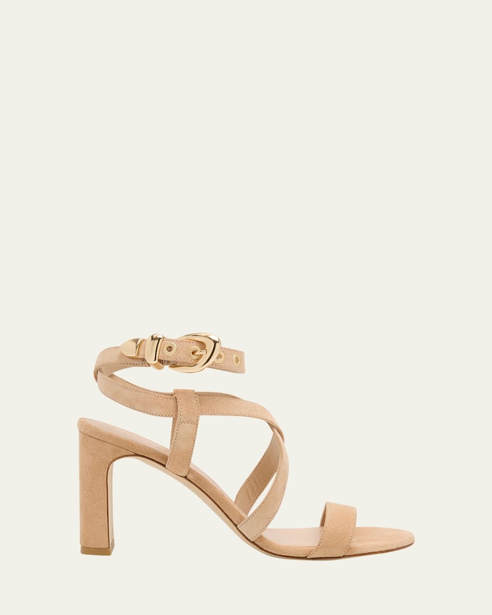 Maven Suede Buckle Block-Heel Sandals